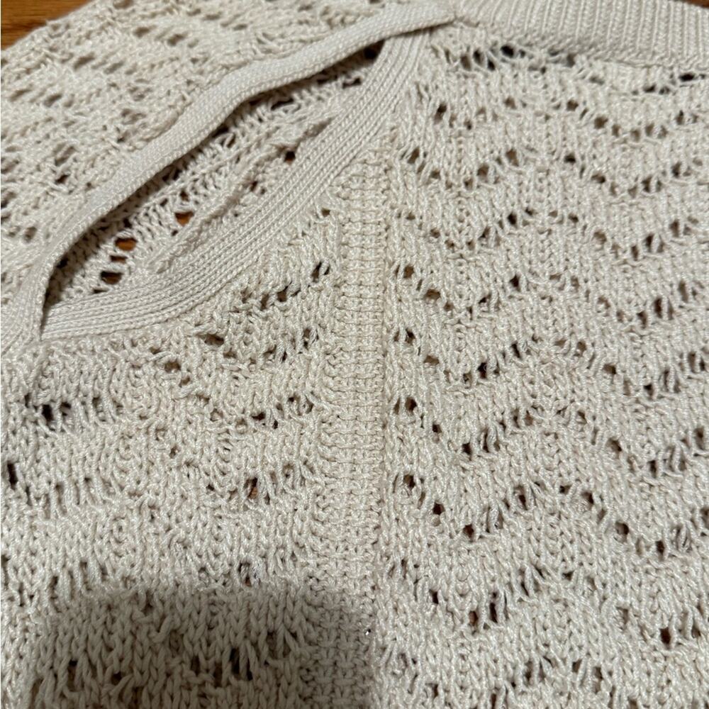 Club Monaco open stitch crochet tan-off‎ white crew long sleeve women Sweater XS - Picture 2 of 9